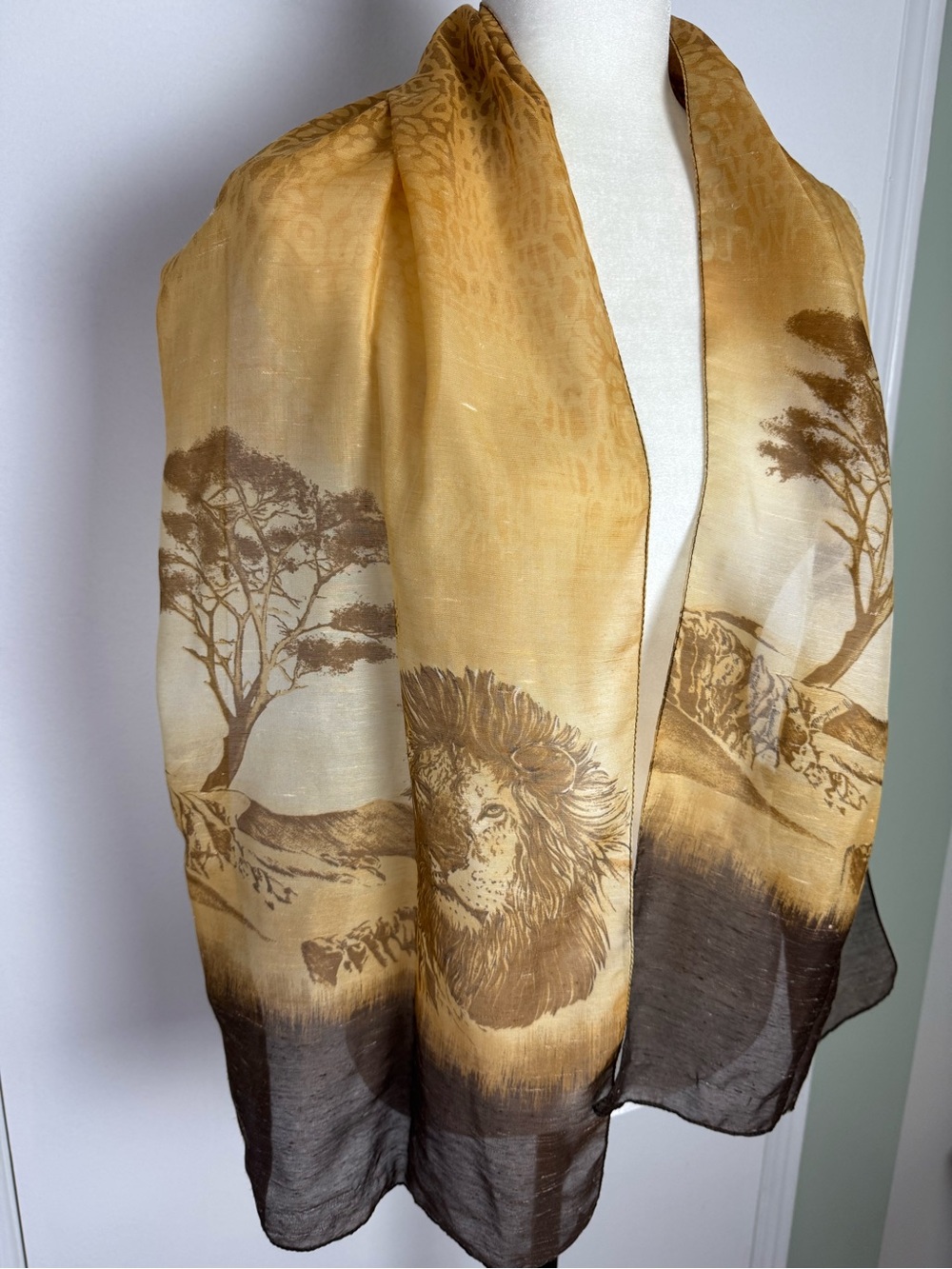 Vintage Gold and Brown Lion Motif Scarf Wrap